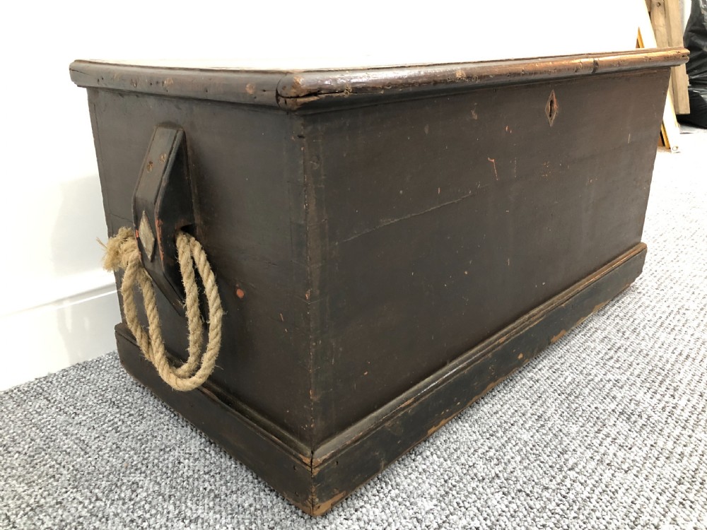Antique Teak Seamans Chest with Painted Decoration View X