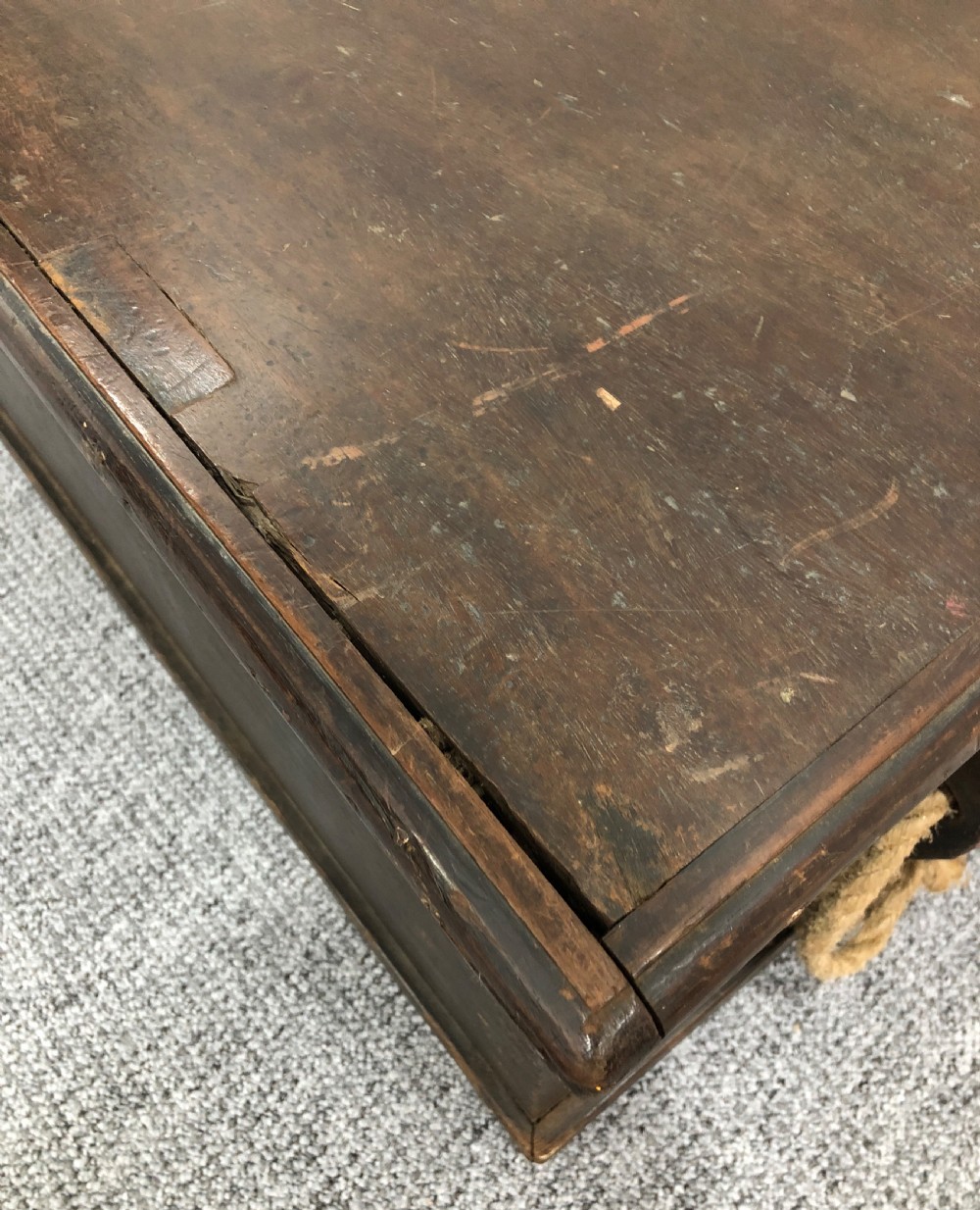 Antique Teak Seamans Chest with Painted Decoration View XIII