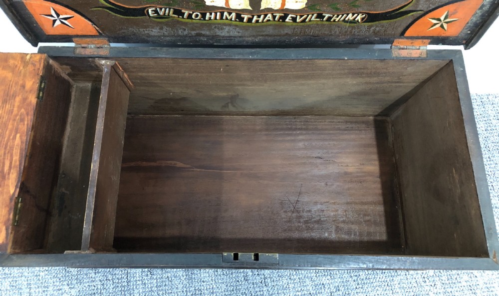 Antique Teak Seamans Chest with Painted Decoration View XVI