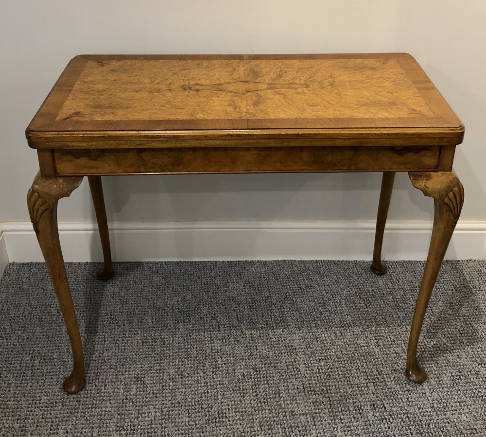 Edwardian Queen Anne Style Burr Walnut Card Table 