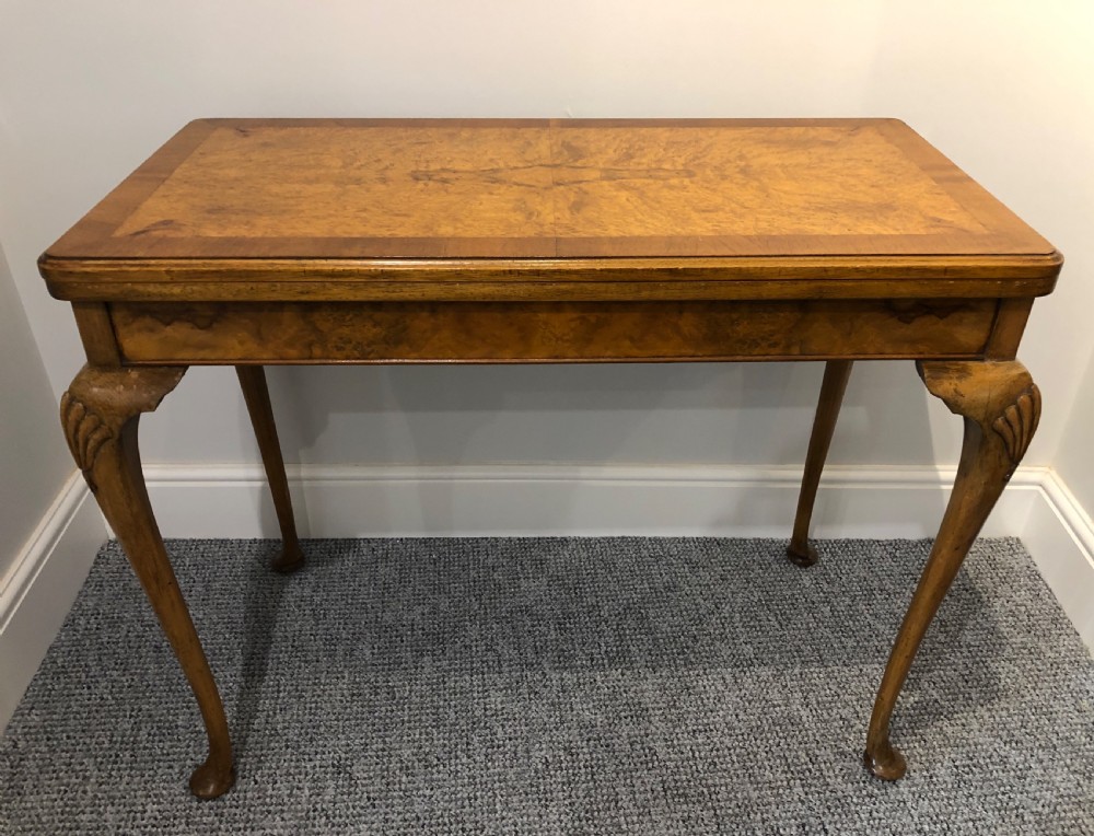 Edwardian Queen Anne Style Burr Walnut Card Table  View IV