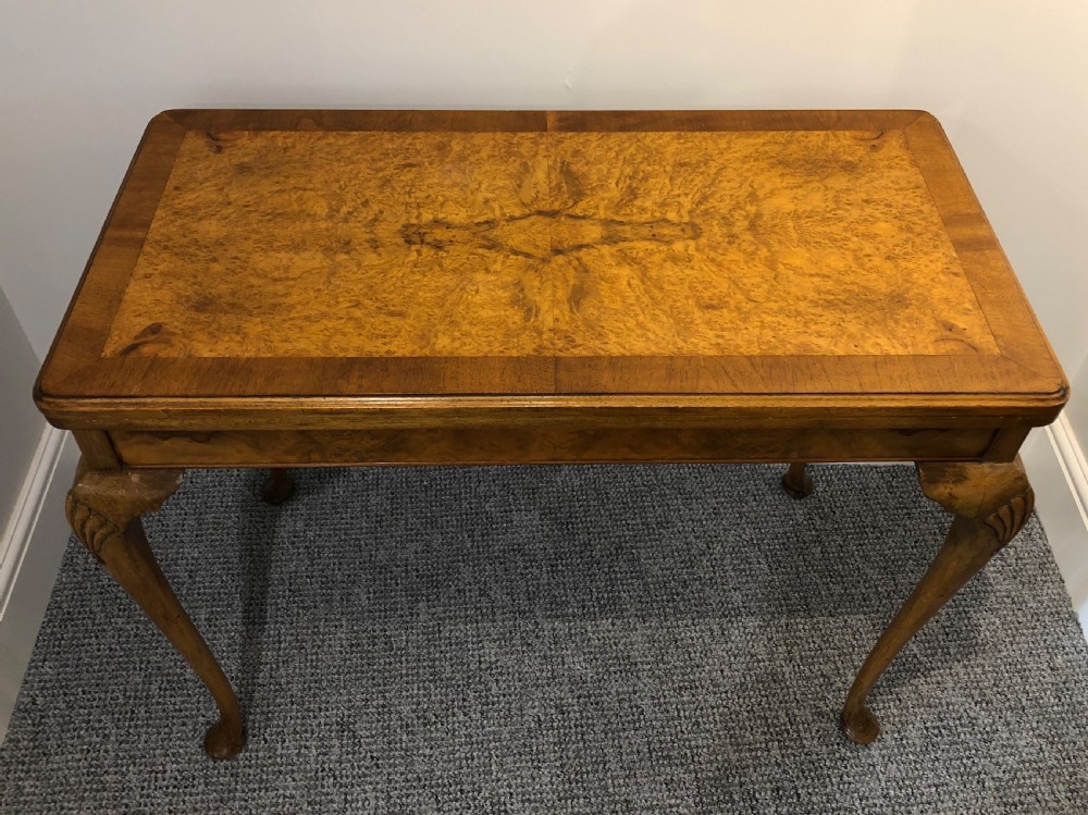 Edwardian Queen Anne Style Burr Walnut Card Table  View V