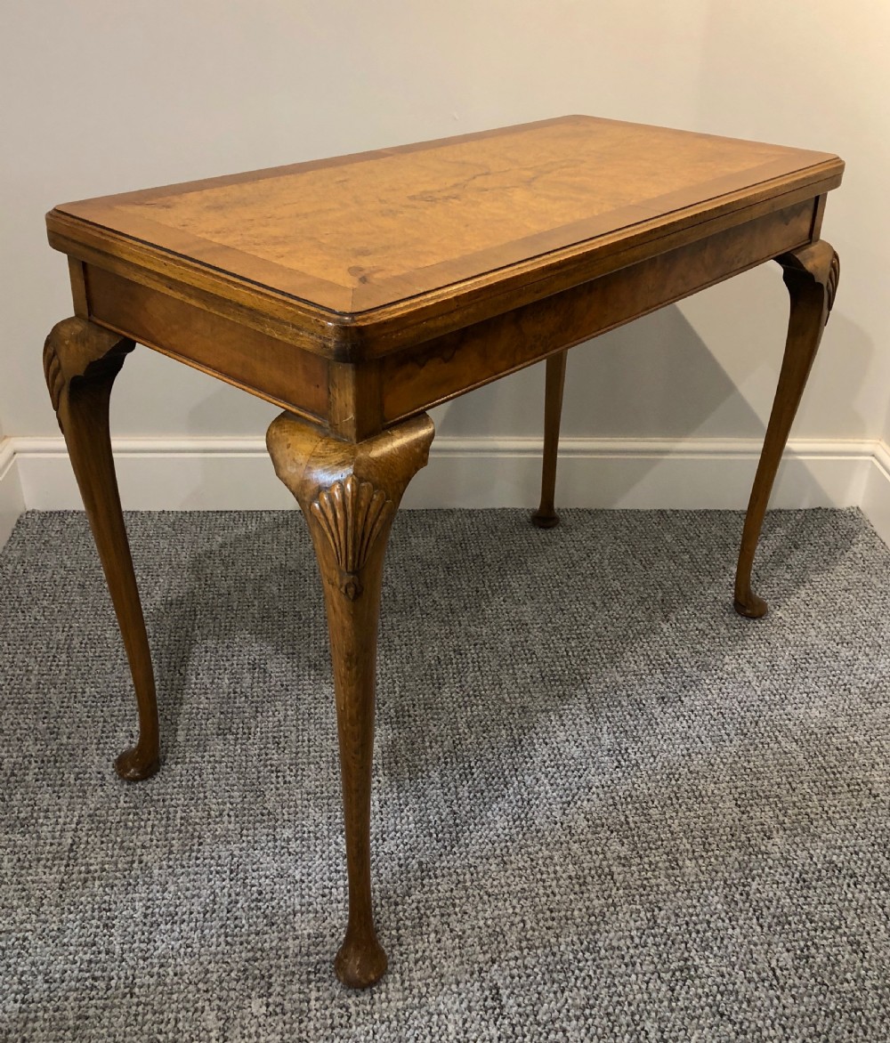 Edwardian Queen Anne Style Burr Walnut Card Table  View VI