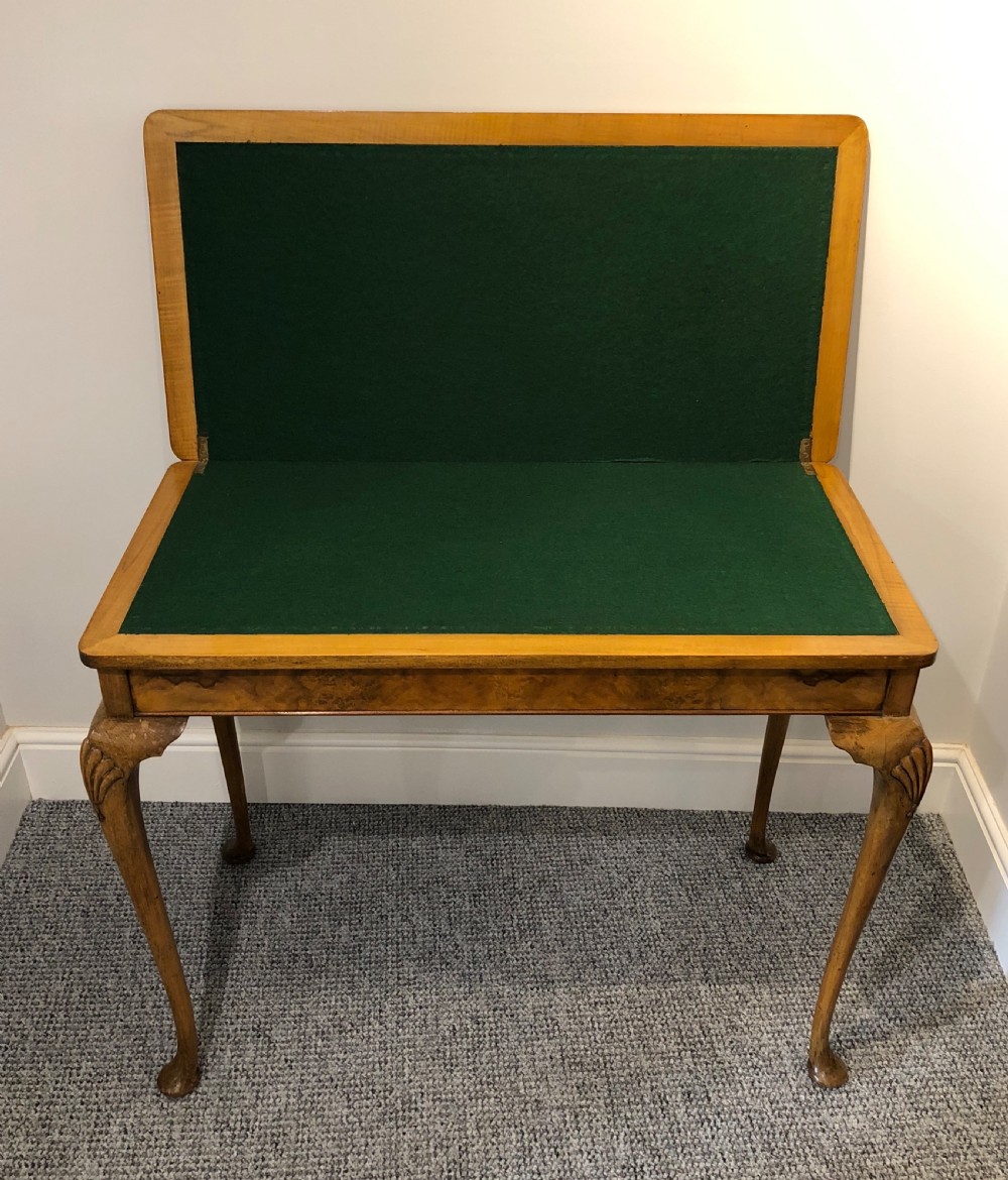 Edwardian Queen Anne Style Burr Walnut Card Table  View VII