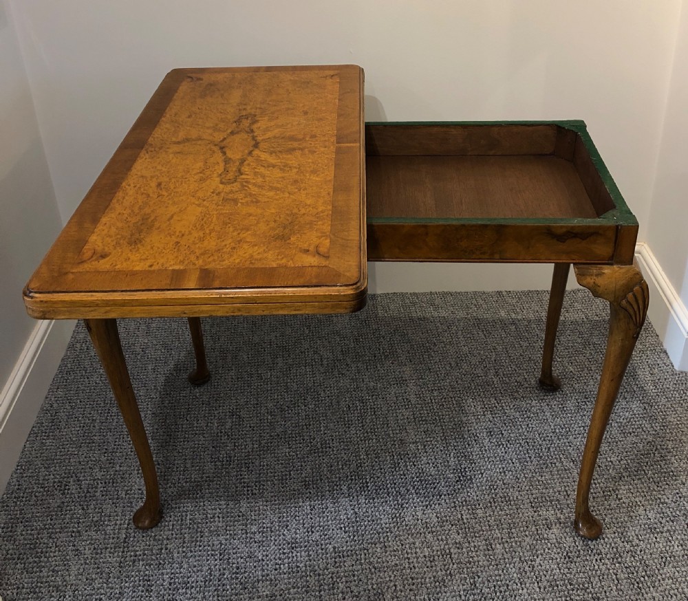 Edwardian Queen Anne Style Burr Walnut Card Table  View XI