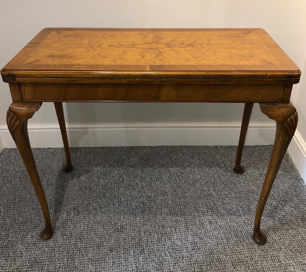 Edwardian Queen Anne Style Burr Walnut Card Table  View XII