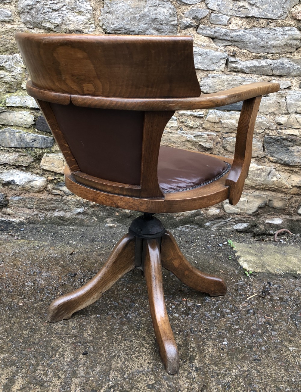 Antique Oak Swivel and Tilt Office Desk Chair View IV