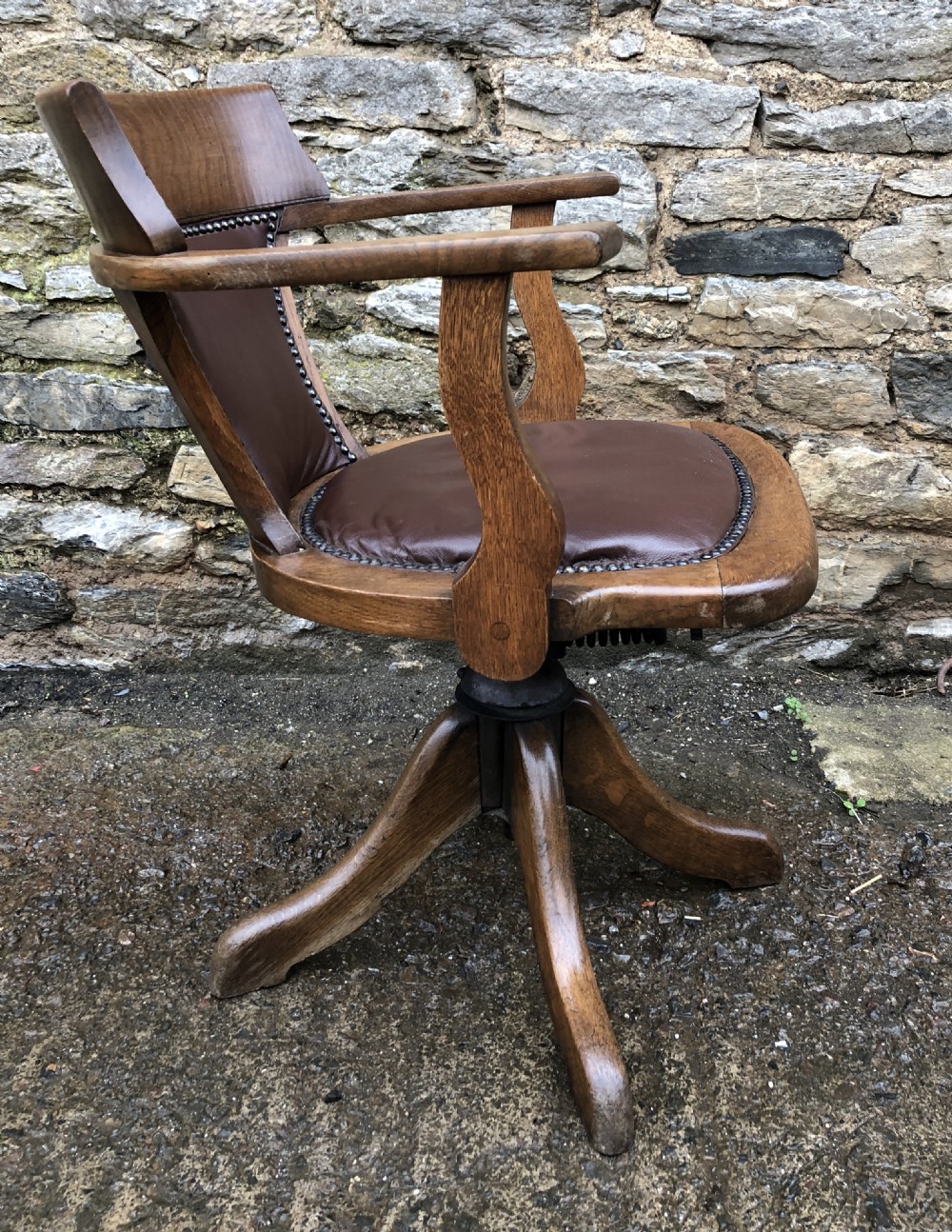 Antique Oak Swivel and Tilt Office Desk Chair View VI