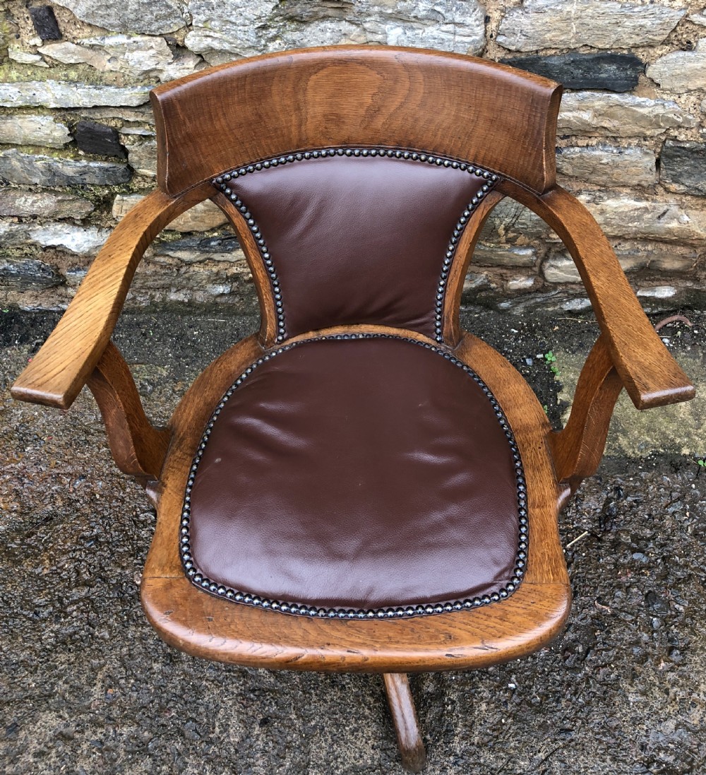 Antique Oak Swivel and Tilt Office Desk Chair View VII