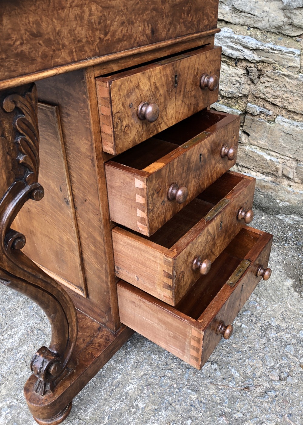 Antique Victorian Burr Walnut Davenport View IV