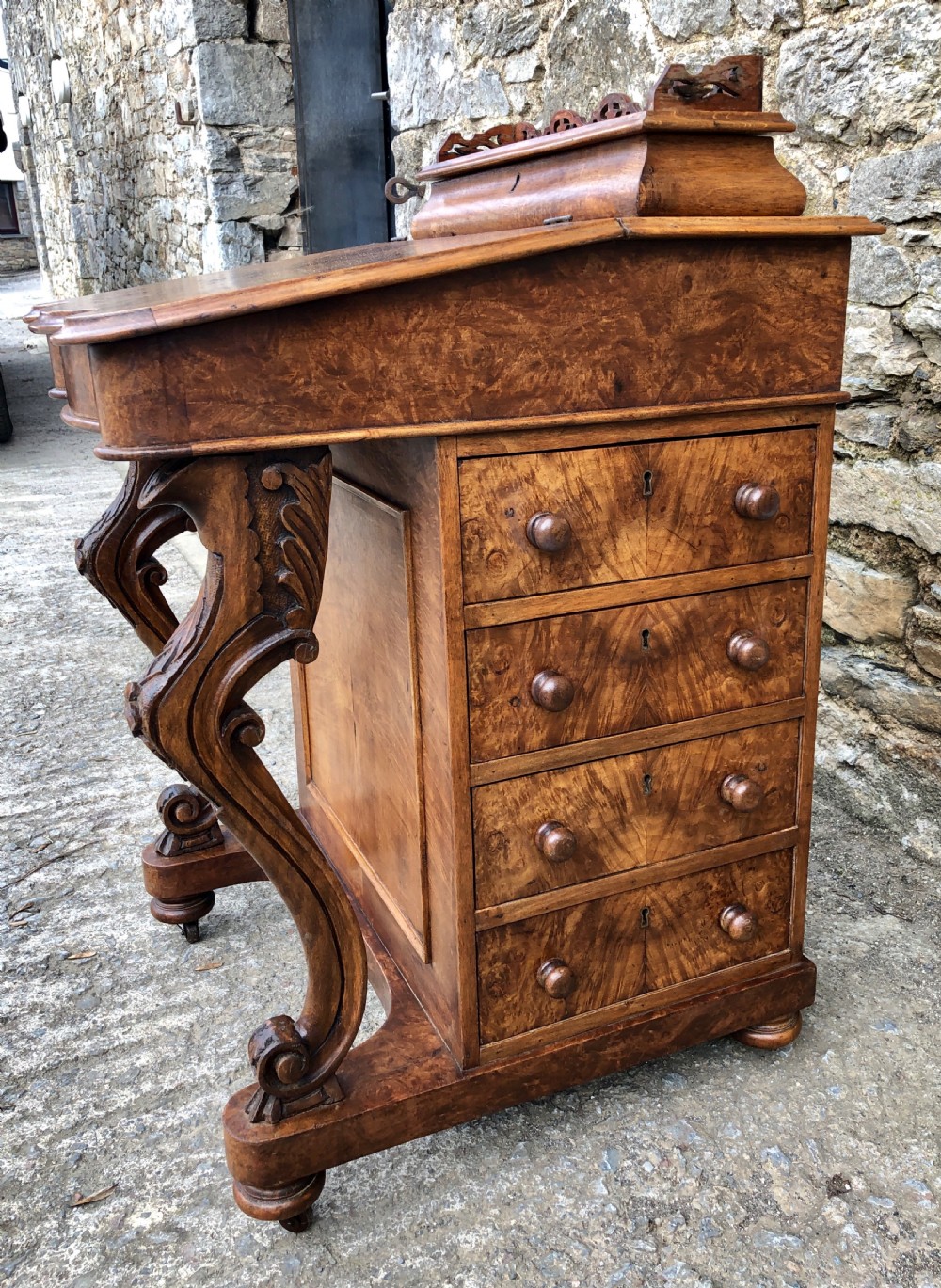 Antique Victorian Burr Walnut Davenport View VI