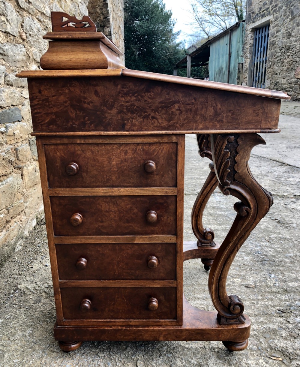 Antique Victorian Burr Walnut Davenport View VII