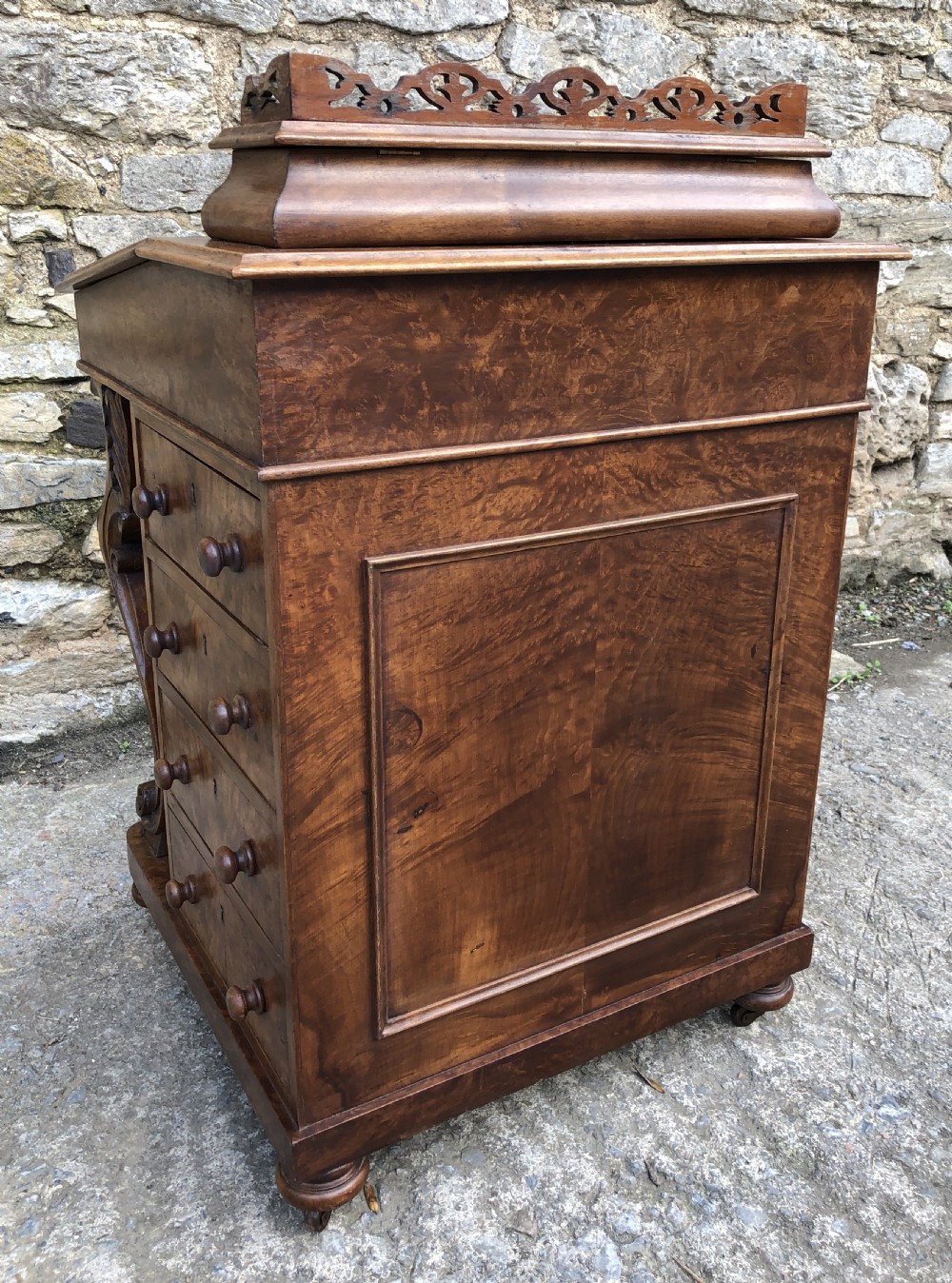Antique Victorian Burr Walnut Davenport View XII