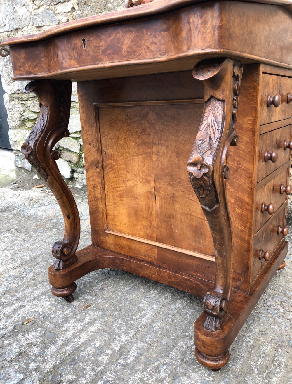 Antique Victorian Burr Walnut Davenport View XIII