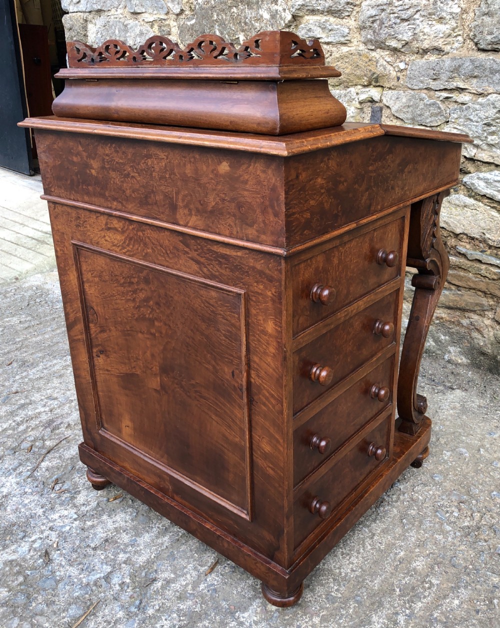 Antique Victorian Burr Walnut Davenport View XV