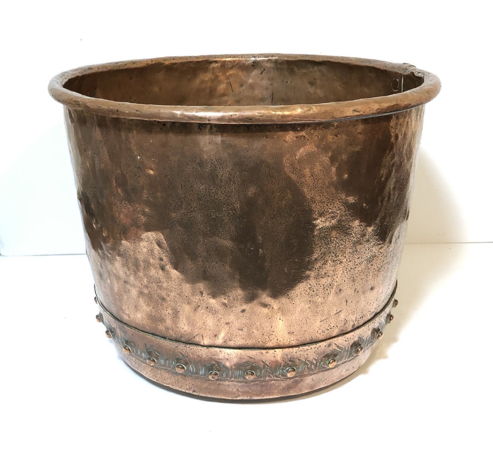 Large Antique Victorian Riveted Copper Boiler Log Bin