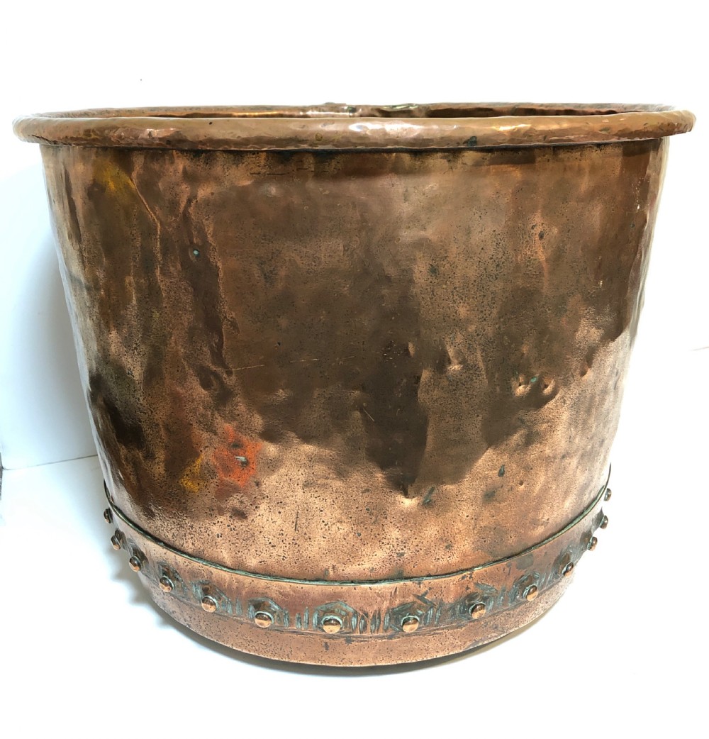 Large Antique Victorian Riveted Copper Boiler Log Bin View II