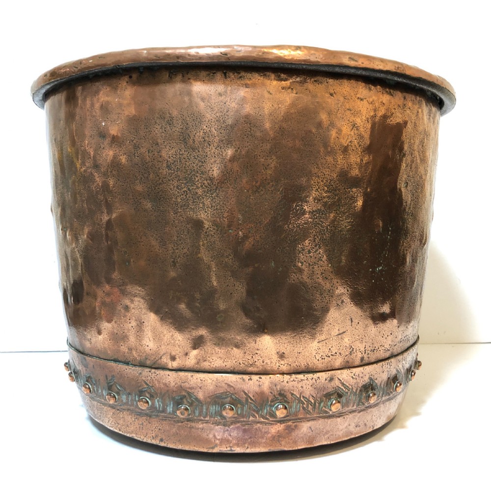 Large Antique Victorian Riveted Copper Boiler Log Bin View IV
