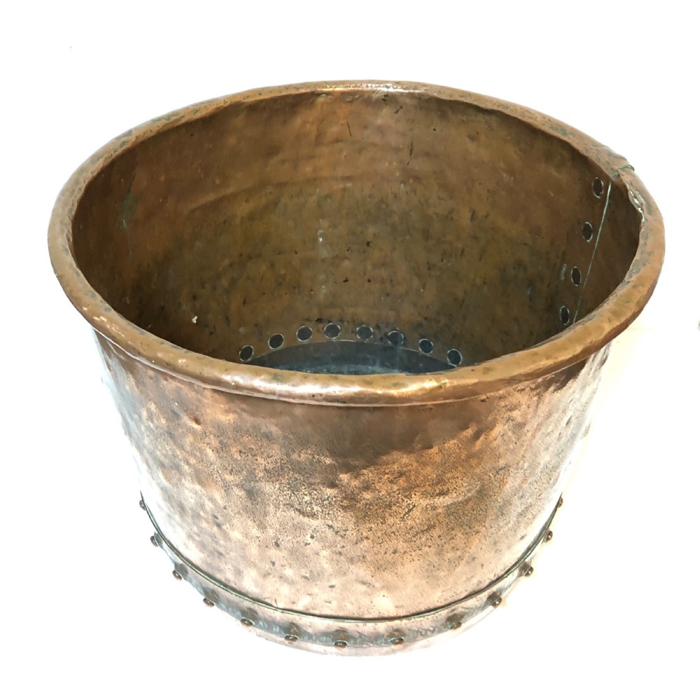 Large Antique Victorian Riveted Copper Boiler Log Bin View V