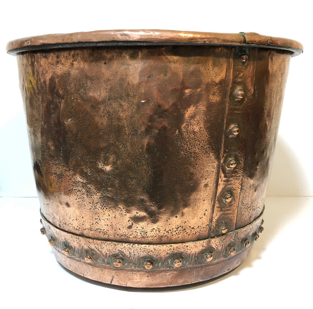 Large Antique Victorian Riveted Copper Boiler Log Bin View VI