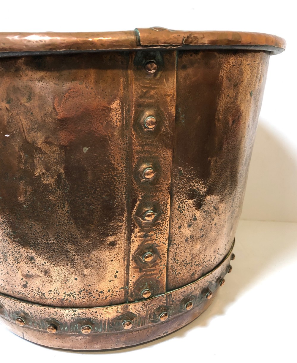 Large Antique Victorian Riveted Copper Boiler Log Bin View VII