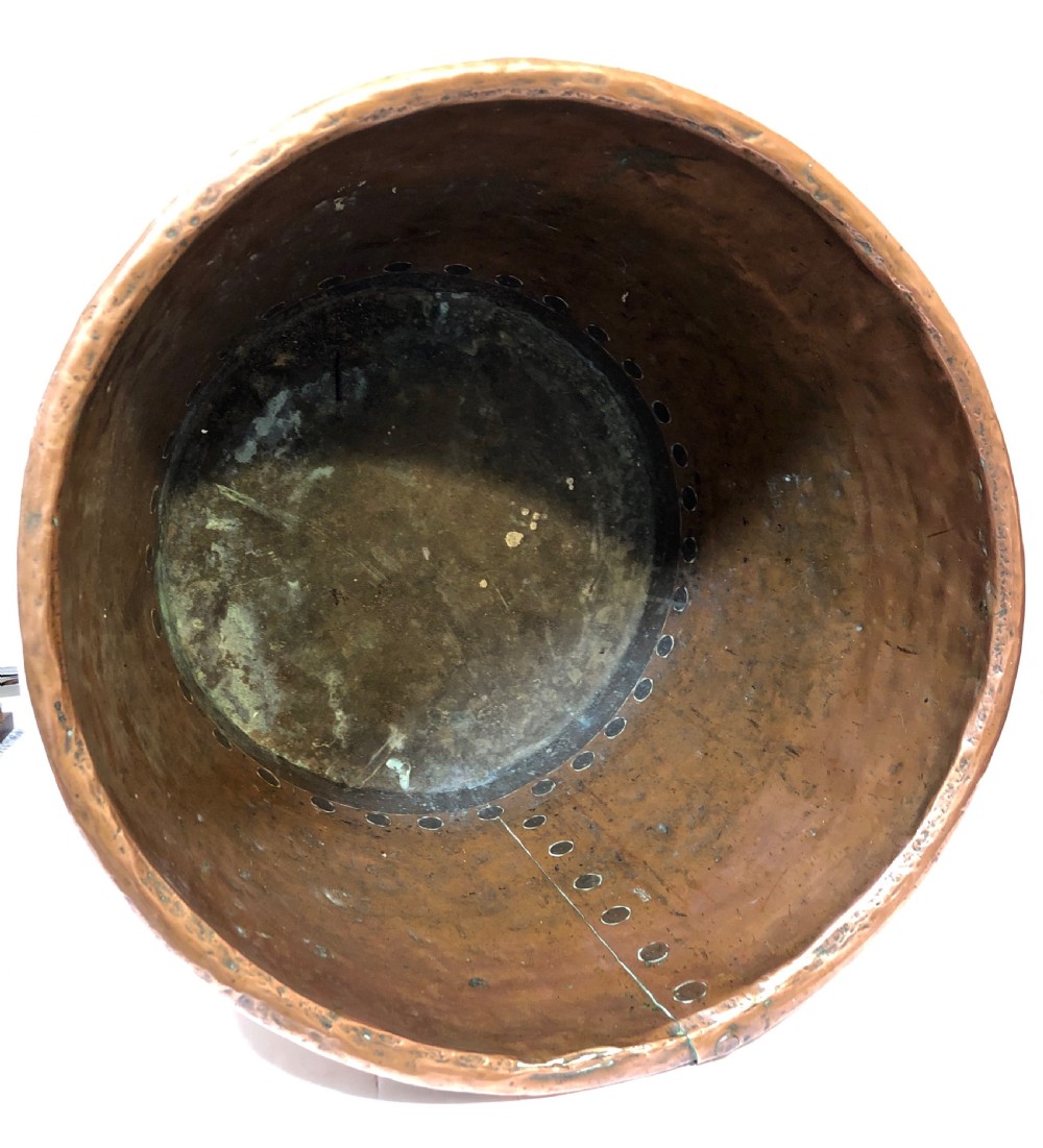 Large Antique Victorian Riveted Copper Boiler Log Bin View IX