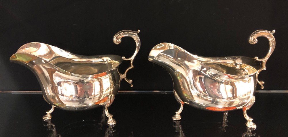 Pair of Large Antique Victorian Silver Sauce Boats 1897 Francis Higgins