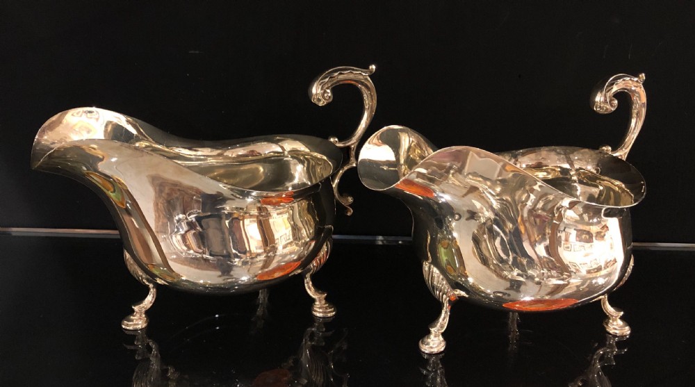 Pair of Large Antique Victorian Silver Sauce Boats 1897 Francis Higgins View II