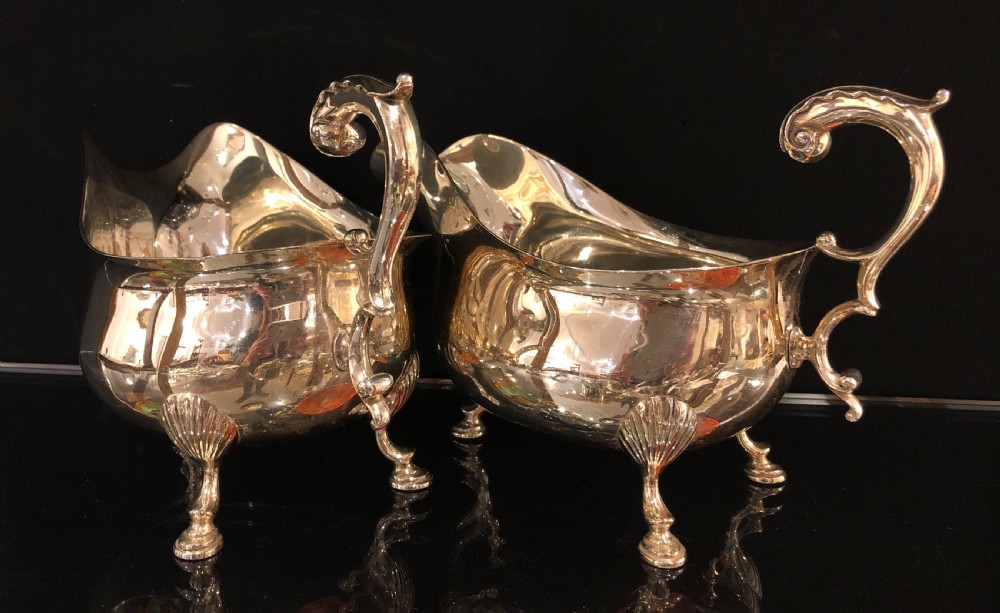 Pair of Large Antique Victorian Silver Sauce Boats 1897 Francis Higgins View V