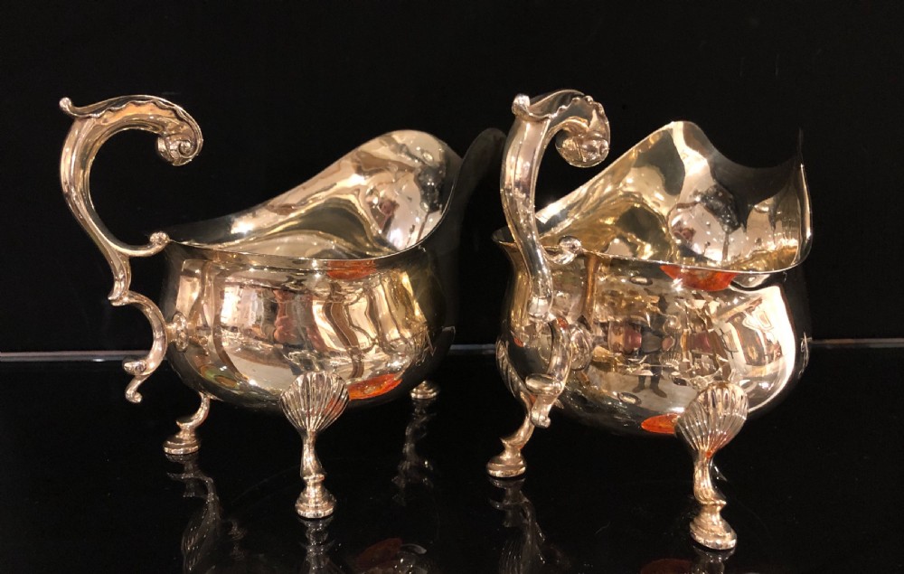 Pair of Large Antique Victorian Silver Sauce Boats 1897 Francis Higgins View VI