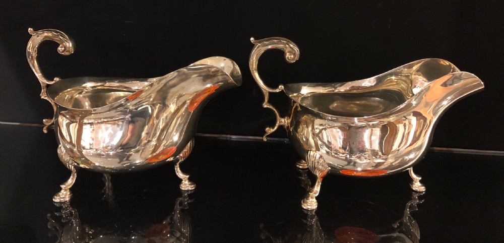 Pair of Large Antique Victorian Silver Sauce Boats 1897 Francis Higgins View VIII