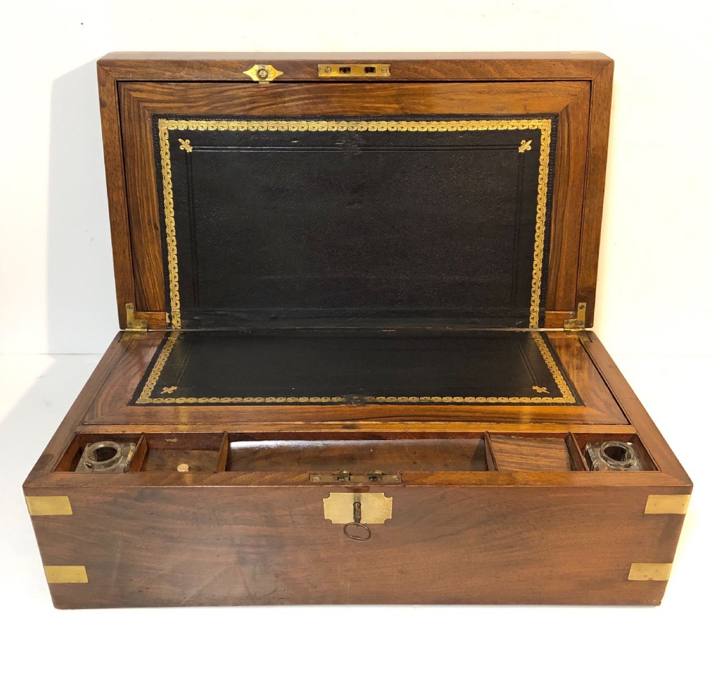Antique Victorian Brass Bound Writing Slope with Secret Drawers