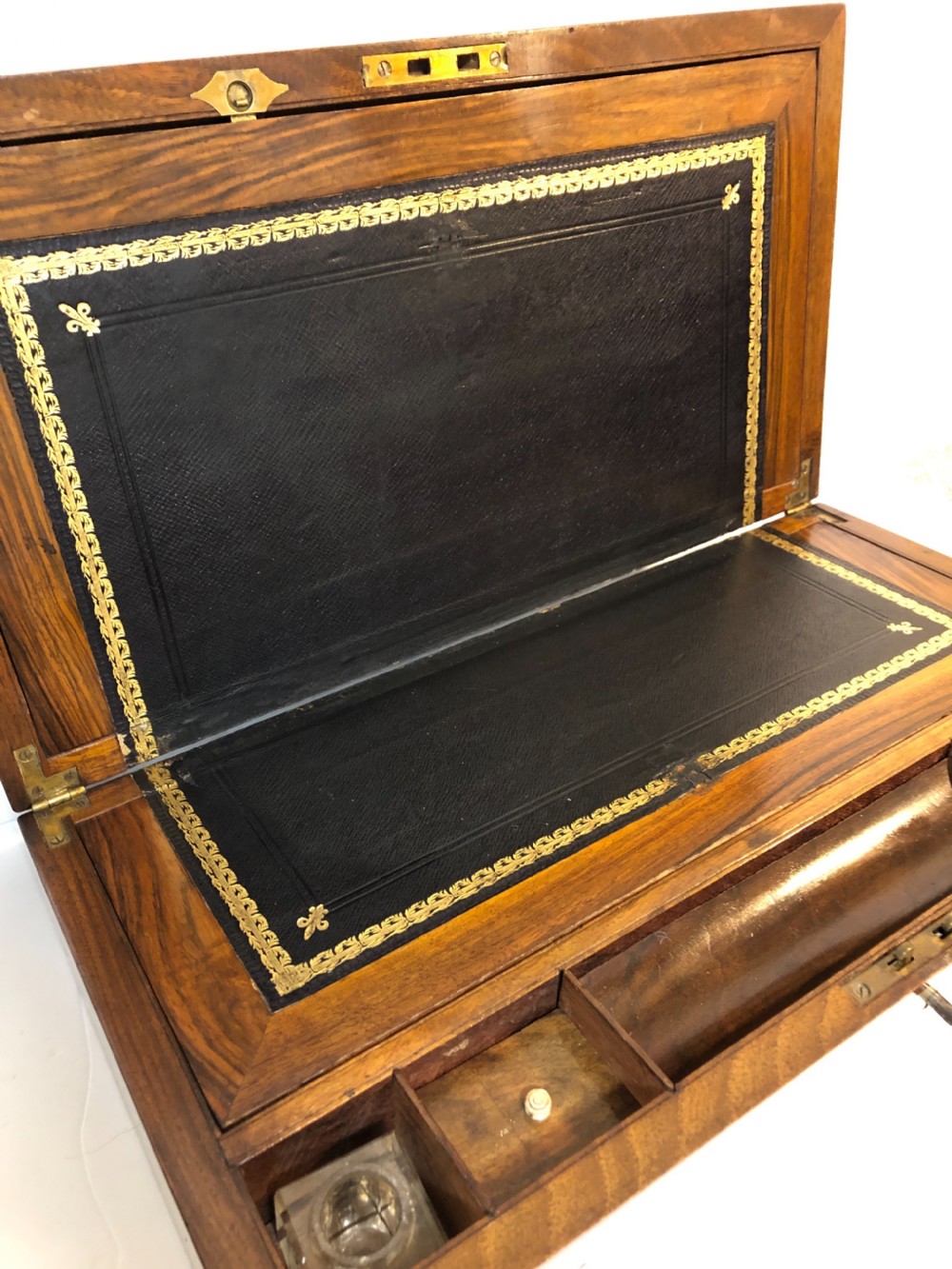 Antique Victorian Brass Bound Writing Slope with Secret Drawers View X