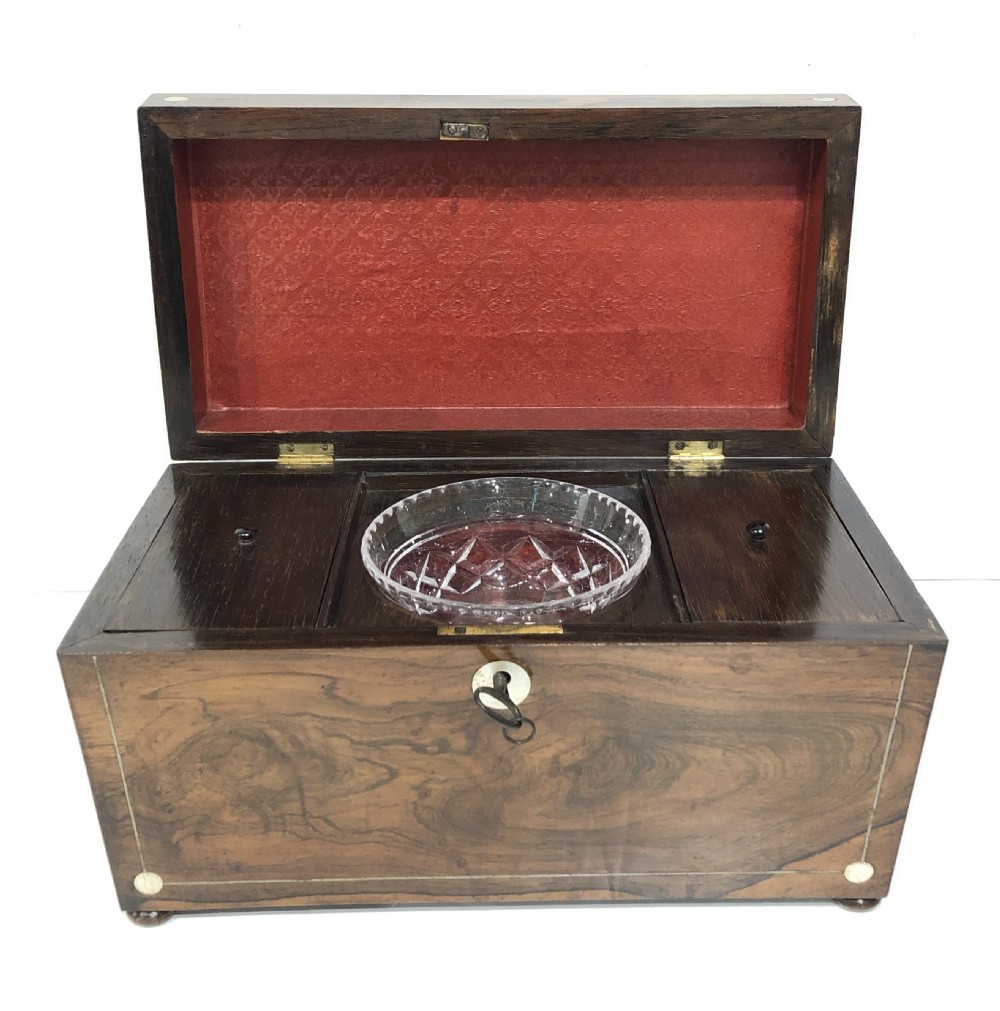Antique Georgian Rosewood and Mother of Pearl Inlaid Tea Caddy View II