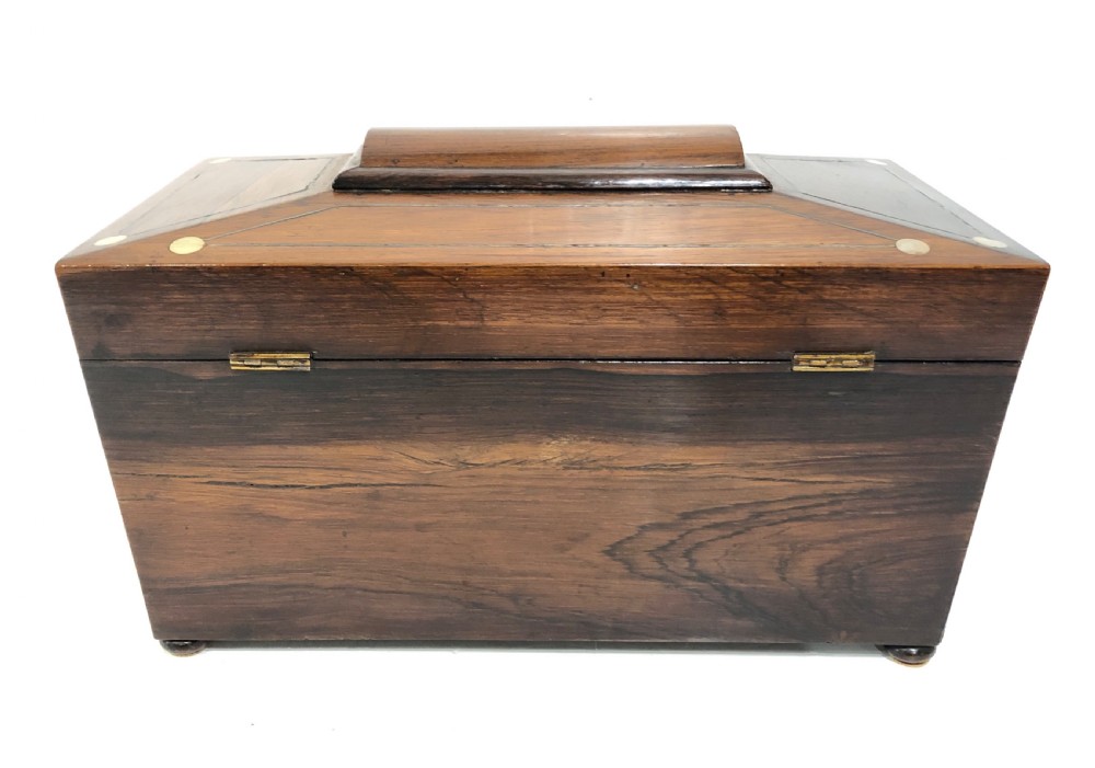 Antique Georgian Rosewood and Mother of Pearl Inlaid Tea Caddy View V