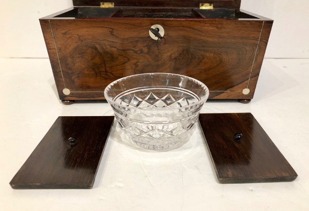 Antique Georgian Rosewood and Mother of Pearl Inlaid Tea Caddy View VIII