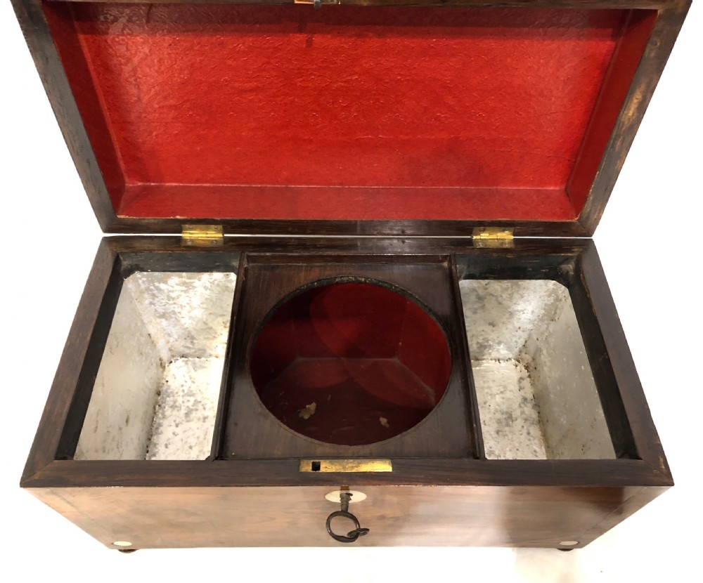 Antique Georgian Rosewood and Mother of Pearl Inlaid Tea Caddy View X