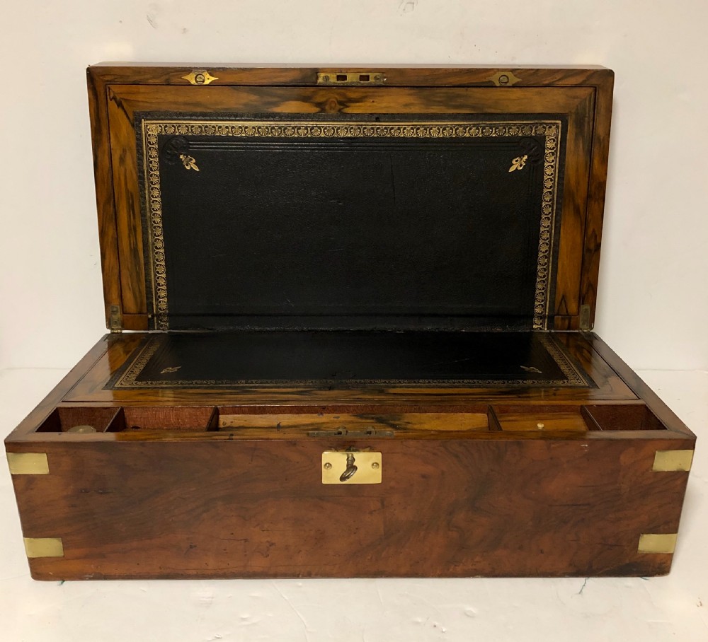 Antique Victorian Walnut Brass Bound Writing Slope with Secret Drawers
