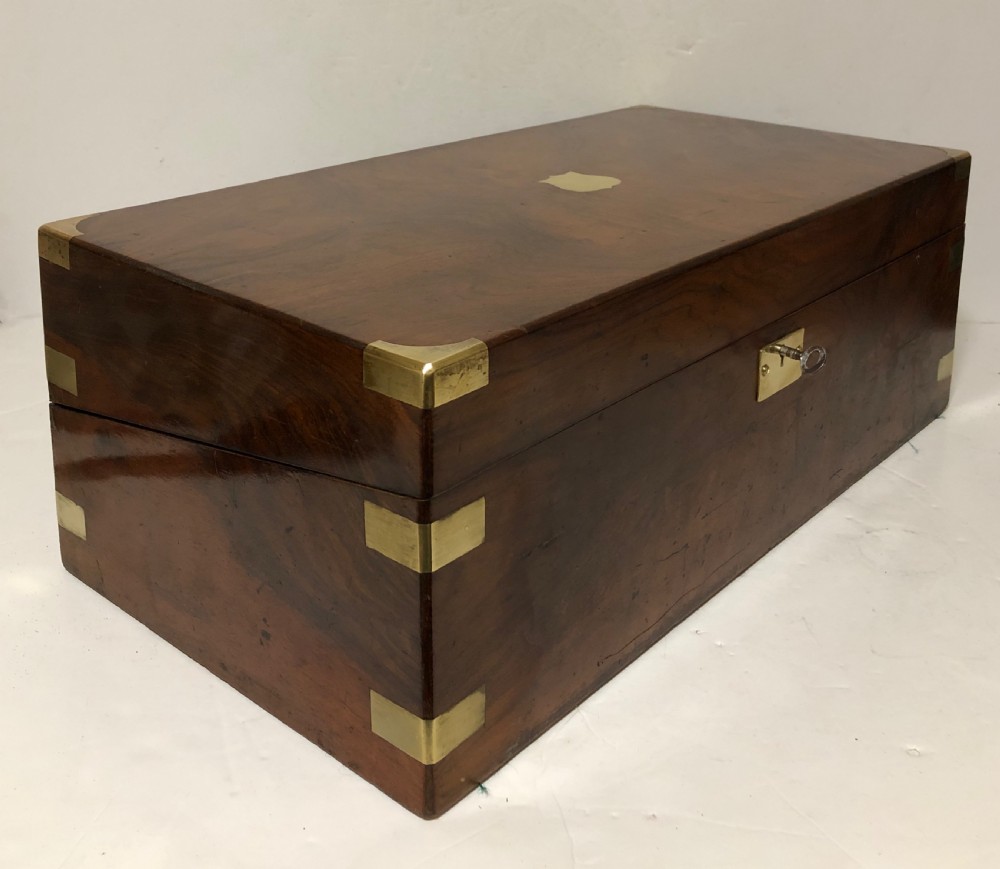Antique Victorian Walnut Brass Bound Writing Slope with Secret Drawers View III