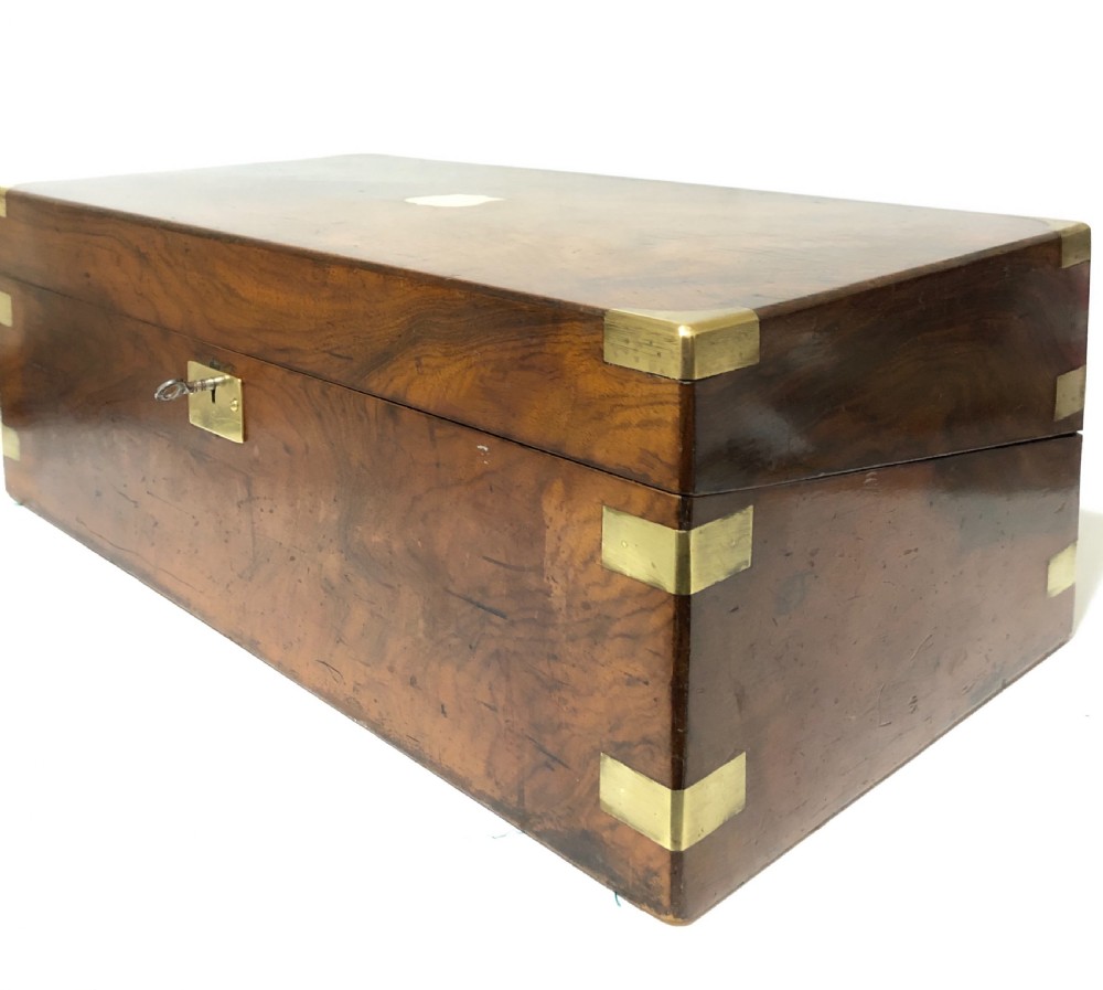 Antique Victorian Walnut Brass Bound Writing Slope with Secret Drawers View V
