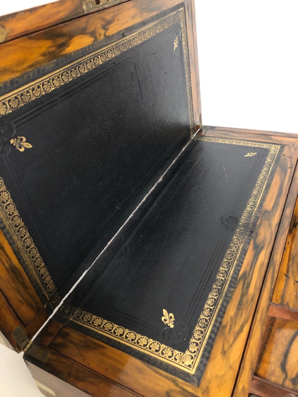 Antique Victorian Walnut Brass Bound Writing Slope with Secret Drawers View IX
