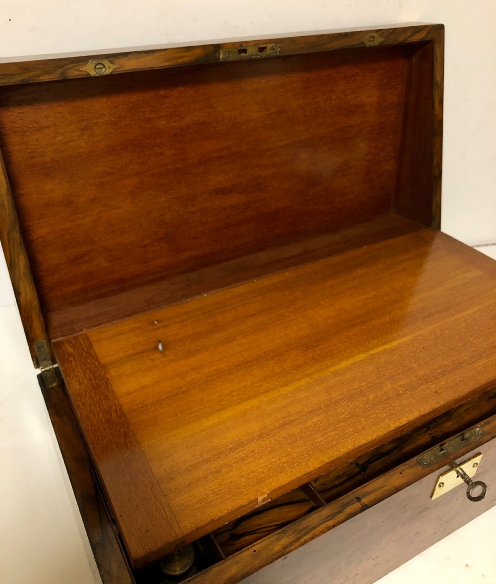 Antique Victorian Walnut Brass Bound Writing Slope with Secret Drawers View XI