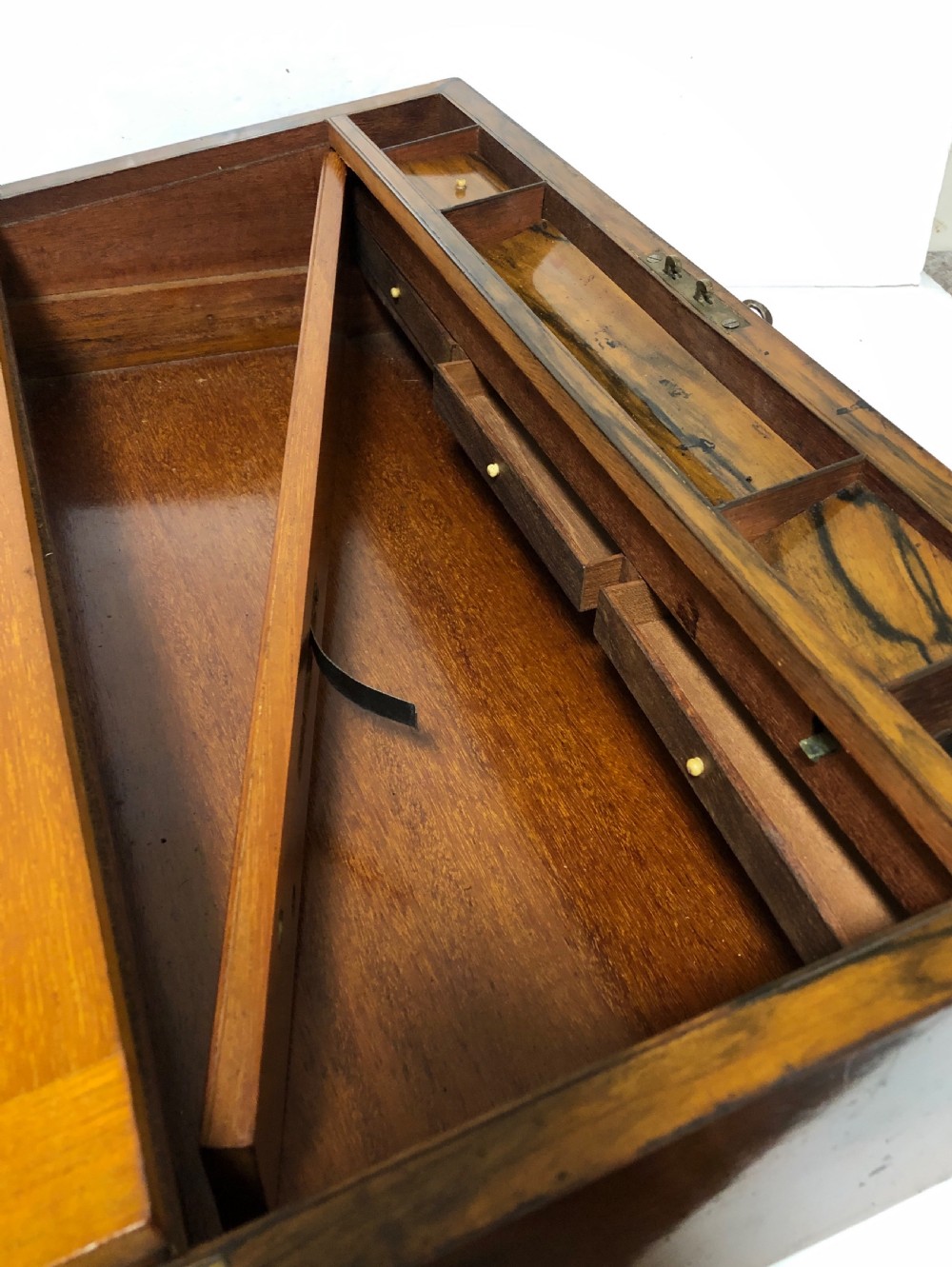 Antique Victorian Walnut Brass Bound Writing Slope with Secret Drawers View XII