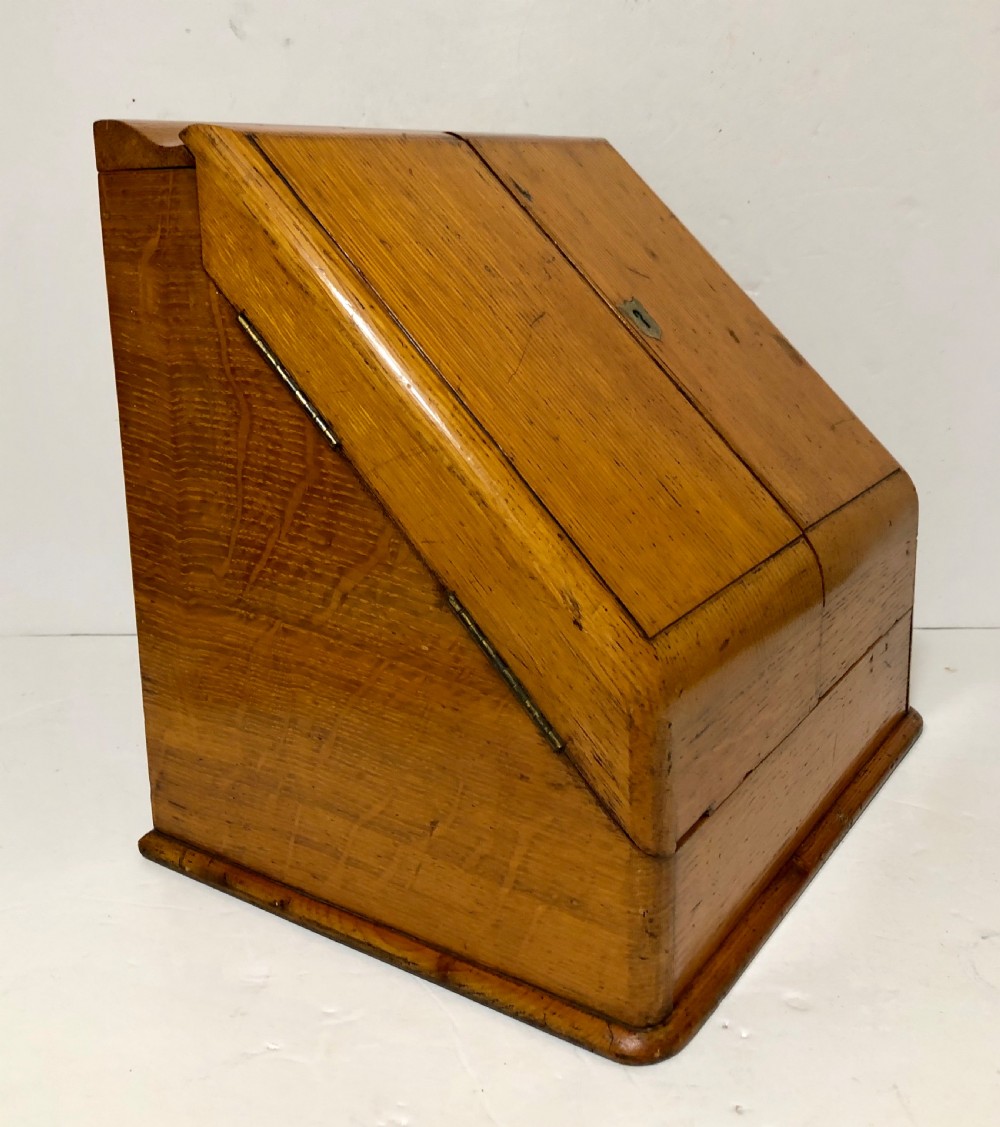 Antique Edwardian Oak Desktop Stationery Cabinet with Calendar View IX