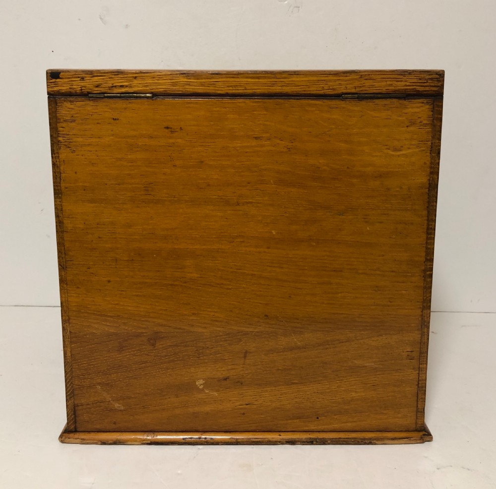 Antique Edwardian Oak Desktop Stationery Cabinet with Calendar View X