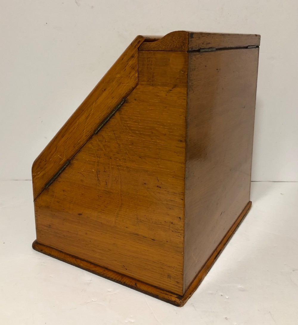 Antique Edwardian Oak Desktop Stationery Cabinet with Calendar View XI