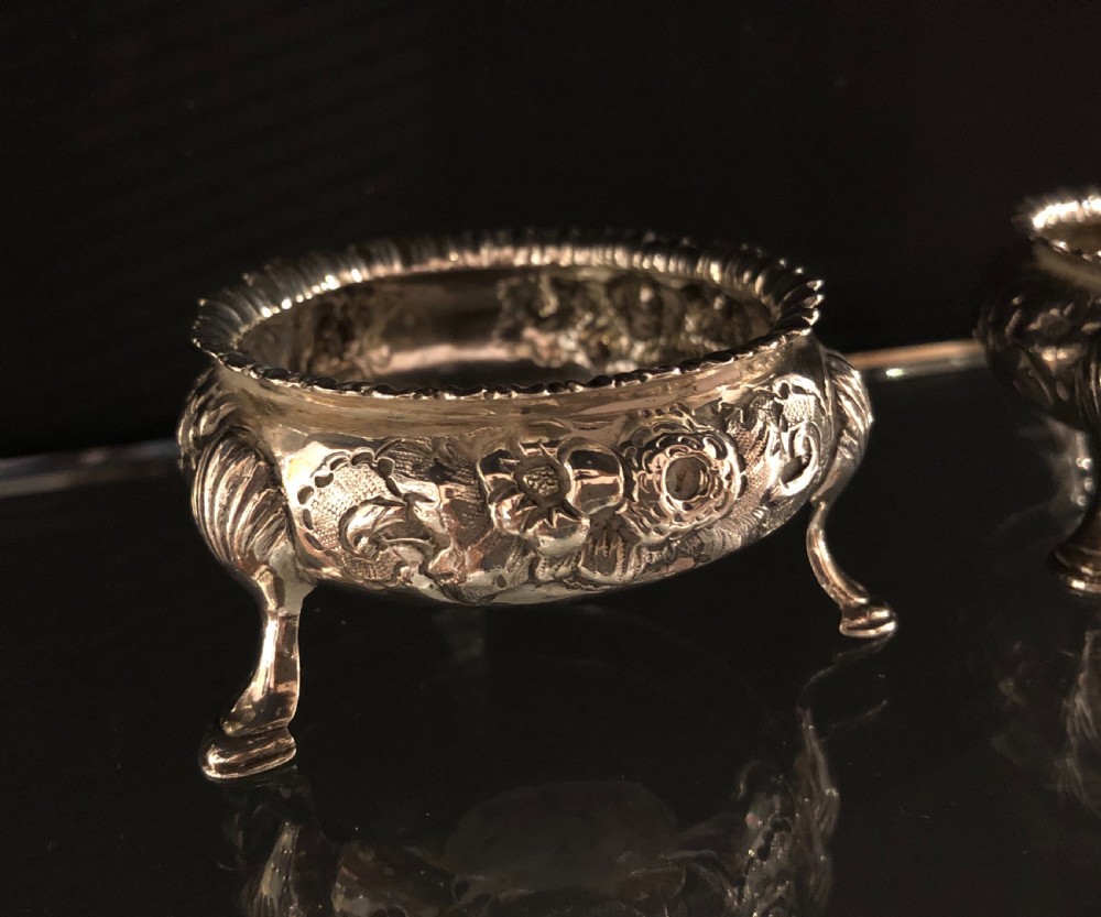 Pair of Antique Victorian Solid Silver Salt Cellars View II