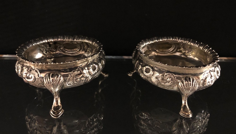 Pair of Antique Victorian Solid Silver Salt Cellars View V