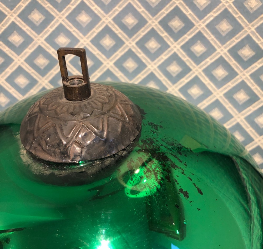 Large Antique Victorian Mirrored Green Glass Witches Ball View V