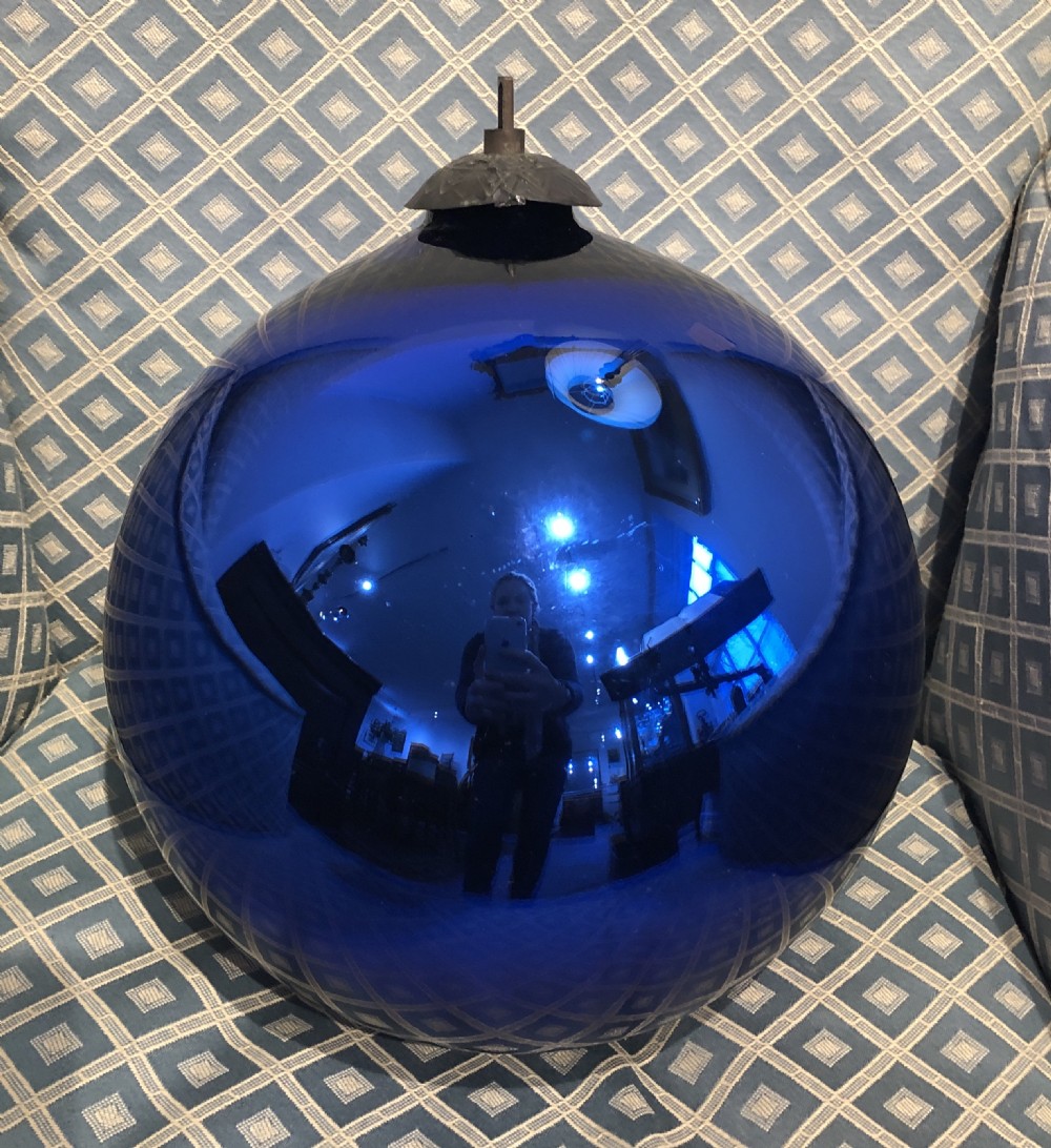 Large Antique Victorian Mirrored Blue Glass Witches Ball